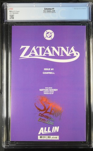 Zatanna #1 Nathan Szerdy Virgen Convención Variante CGC 9.8 - Imagen 2 de 3