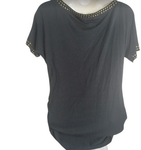 Chelsea & Theodore Womens T-Shirt Tee Black Studded Ruched Soft Stretch XS New - Imagen 2 de 2