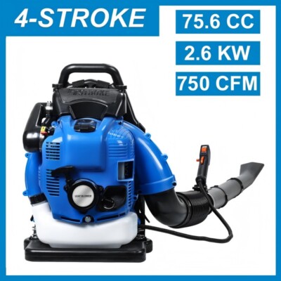 75.6cc 4Stroke Gas Powered Backpack Blue Leaf Blower Snow Blower For Lawn Garden