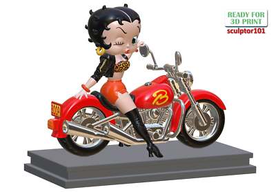Betty Boop auf Motorrad - unlackierter und unmontierter 3D Druck Bausatz