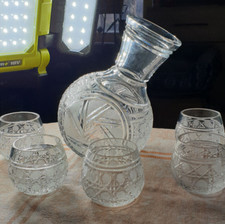 Vintage DKhZ USSR Crystal glass Carafe Decanter shot cup Rifle Pushka drink set