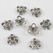40pcs Dark Silver Tone Flower Bead Caps 9.7mm H3746