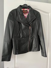 Ladies Black Real Leather Biker Style Jacket Size 12