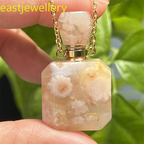 1x Natural cherry blossom agate Perfume Bottles Quartz Crystal pendant reiki - Picture 8 of 12