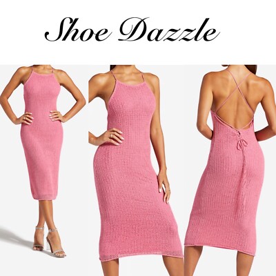 NEW Shoe Dazzle Back Lace Up Midi Pink Sweater Dress Size XXL $64.95 | eBay