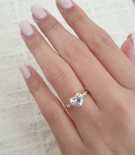 2 CT Heart Shape Lab Created Diamond Womens Engagement Ring 14K Yellow Gold Over - Picture 4 of 5
