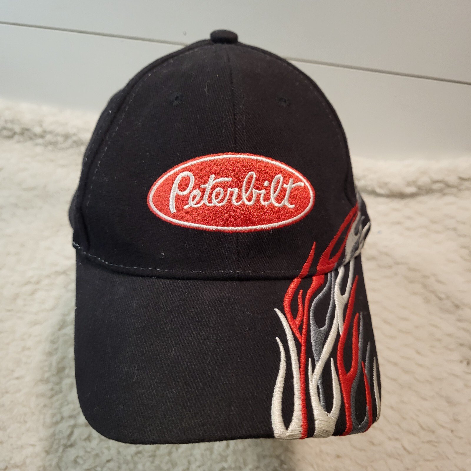 Peterbilt Flames Black Hat Snapback Baseball Vint… - image 1