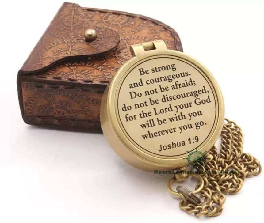 Brass Compass Engraved with Religious Scripture Verse Beautiful Gift for Son