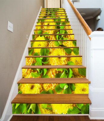Décal Mural 3D Fleurs Jaunes Pour Contremarches D'escalier - 79 Motifs - Vinyle Autocollant - Neuf