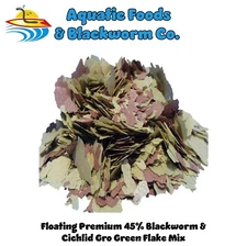 45% Blackworm & Cichlid Gro Green Flake Premium Mix. Made in the USA