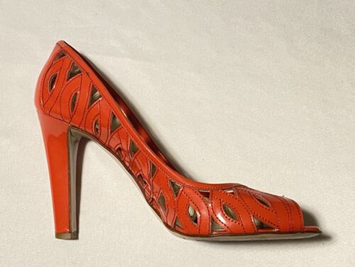 Miu Miu Strawberry Red Patent Peep Toe Heel Women's Shoes Size 39 (US 9) Italy - Picture 4 of 22
