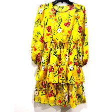 Eliza J Yellow Multi Floral Chiffon Spring Summer Dress Contemporary NWT Size 6