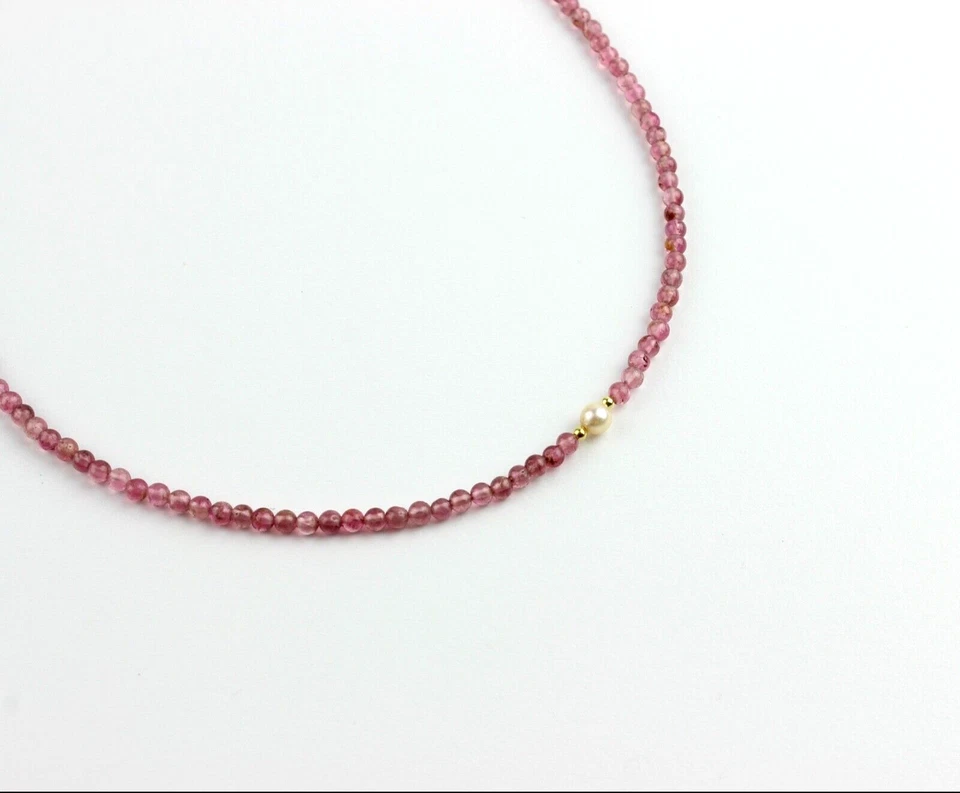 Turmalina Rosada Cadena con Perla Rubelita Rosa Bola Collar Regalo Aprox. - Imagen 4 de 4