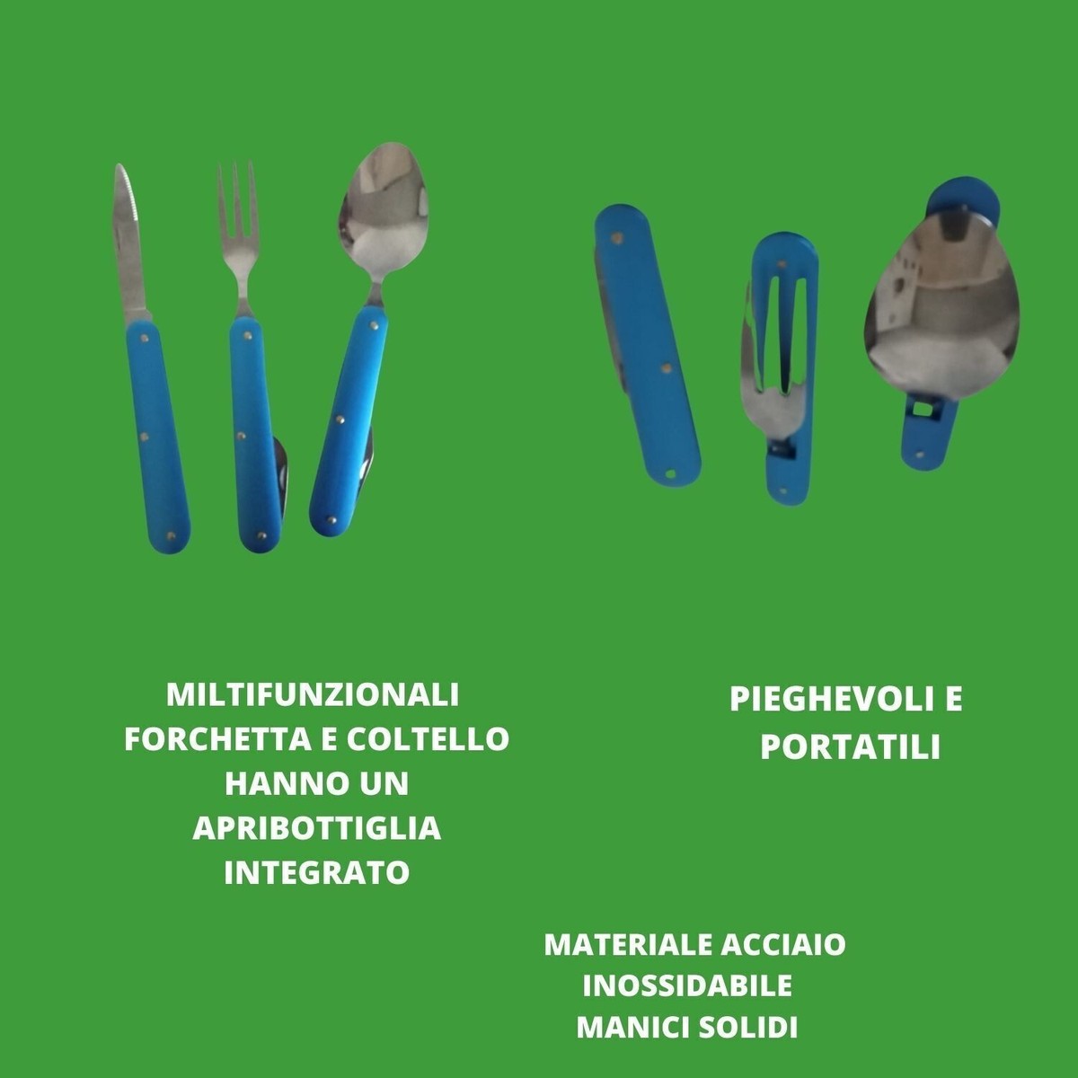 Posate Da Campeggio Pieghevoli 3 In 1 In Acciaio Inox - Set Con Coltello, Forchetta E Cucchiaio - Astuccio Incluso - Leggere (180g) E Portatili Per Trekking, Picnic, Escursioni - 5