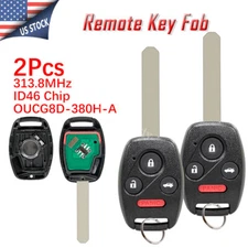 2X Keyless Remote Car Key Fob 4 Button Trunk for Honda CR-V CRV 2005 2006 + Chip