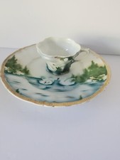 RS Prussia Rare Tea Cup plate/ Saucer Beautiful Hand painted Swans