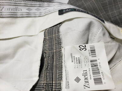 ZANELLA Mens Dress Pants 33x29.5 Gray plaid 100% wool Pleated