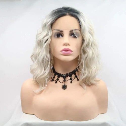 Ombre Blonde Bob Synthetic Wigs Short Curly Lace Front Heat Resistant Fiber Wig