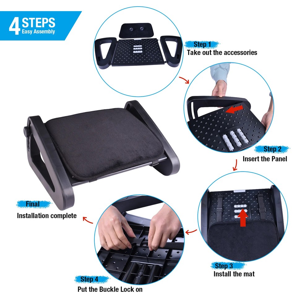 Under Desk Footrest with Massage Surface Ergonomic 6 Height Position