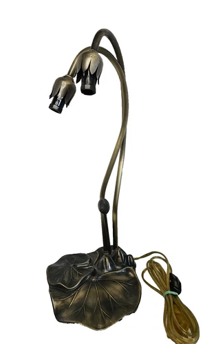 Vtg Tiffany Style Lily Pad Double Arm Bedside 16" Table Lamp Desk Light Tulip