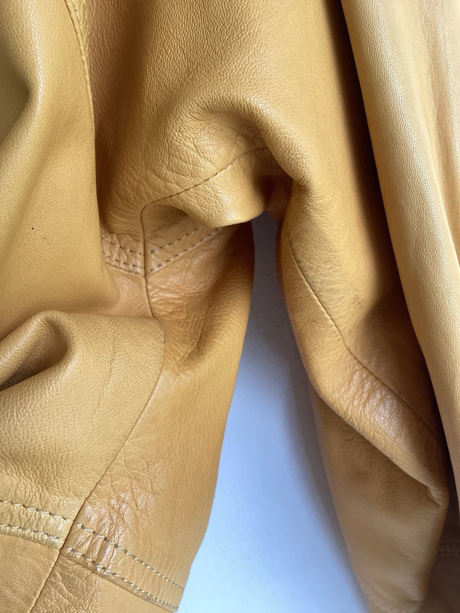Vintage 80's LOEWE Yellow Lamb skin Shoulder Pads Leather Jacket