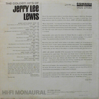 Jerry Lee Lewis - The Golden Hits Of Jerry Lee Lewis (LP, Album