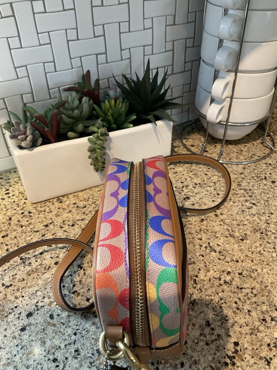 Coach Mini Camera Crossbody Bag Signature Rainbow Canvas 2880