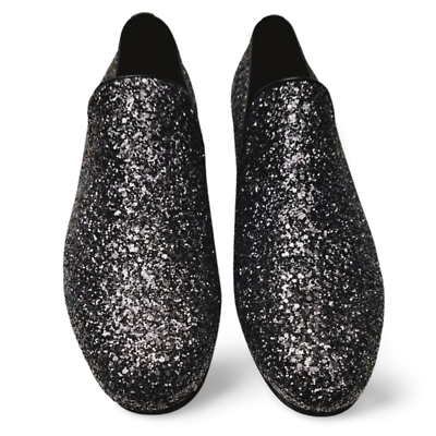 Jimmy Choo Black Glitter Devour Smoking Slippers Penny Loafers (0465) Jimmy Choo Black Glitter Devour Smoking Slippers Penny  main image 4