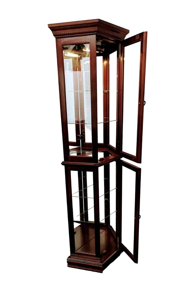 Gabinete de curiosidades medio hexagonal iluminado cereza Pulaski vintage Foto 2 de 4