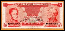 Venezuela VF Note  Bolivares September 1989 Prefix W Replacement, (Low Shipping)