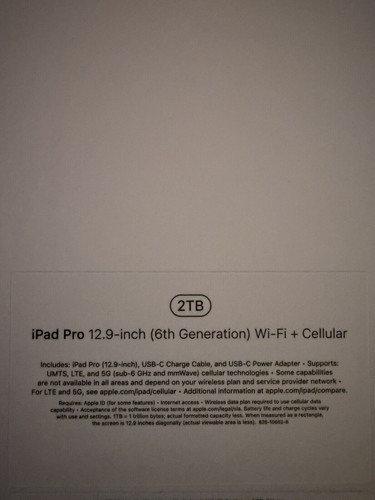NEW (SEALED) Apple iPad Pro 6th Gen. 2TB, Wi-Fi + Cellular, 12.9in - Silver - Picture 2 of 3