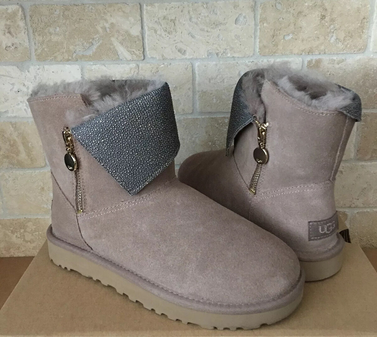 UGG Classic Caviar Mini Zip Caribou Suede Sherpskin Ankle UGG Classic Caviar Mini Zip Caribou Suede Sherpskin Ankle