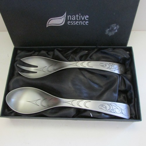 NATIVE ESSENCE Whale Design TRIBAL STYLE METAL SALAD SERVERS Spoon & Fork - Picture 2 of 8