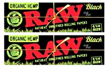 2x Raw Black Organic Hemp Rolling Papers 1 1/4  Size 2 Packs USA SHIPPED