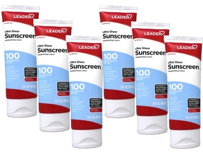 Leader Ultra Sheer Water Resistant SPF 100 Sunscreen Lotion, 3 oz - 6 Pack