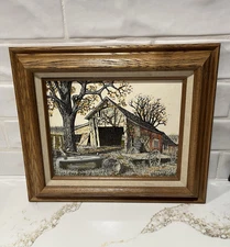 Certified H. Hargrove Silk Screen on Canvas Titled “Banded Barn”-Nicely Framed