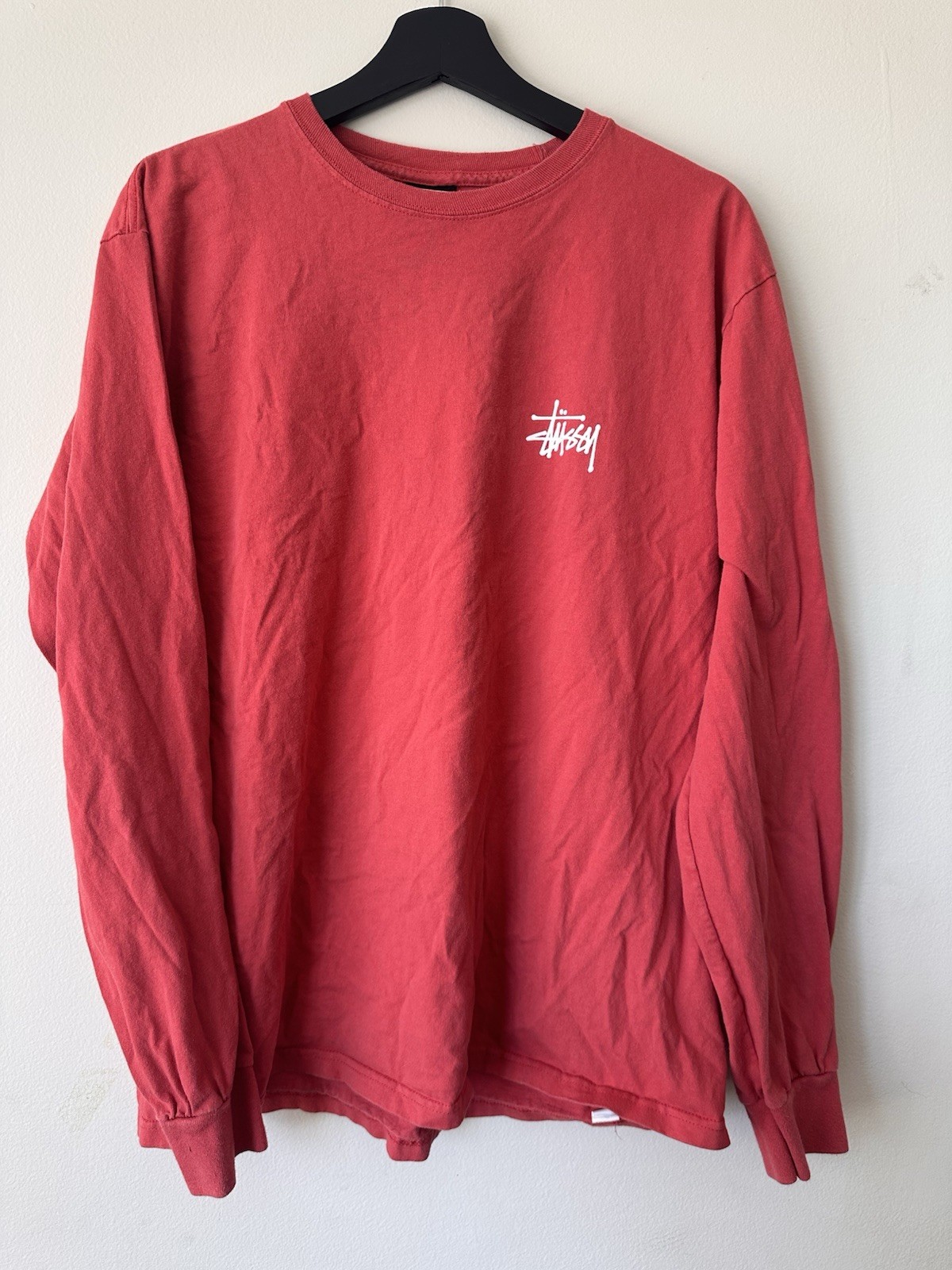 Stussy Mens Red Long Sleeve Basic Tee Size Large
