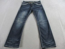 Affliction Jeans Mens 34 Blue Cooper Bootcut Embroidered Flap Pockets Faded Wash