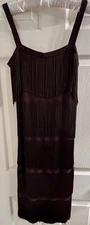 Dark Brown Fringe Flapper Cocktail Dress 20"s Style Michael Kors Size 4 Knee