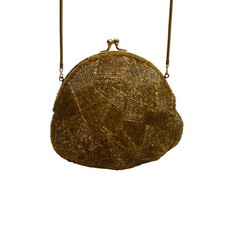 Walborg Women  s Yellow  Gold Beaded Clasp Closure Vintage Design Evening Bag