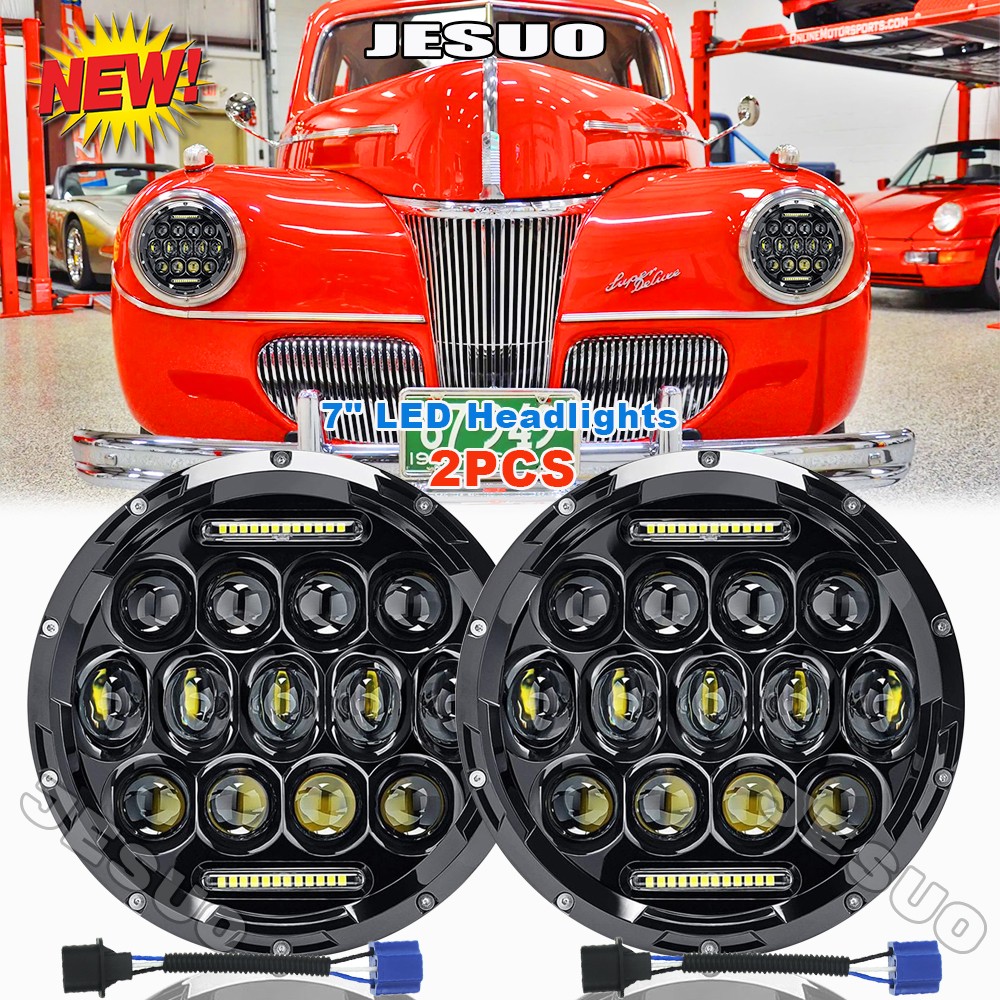 For Ford Deluxe 1939-1951 7" inch Round Led Headlights High/Low beam Pair