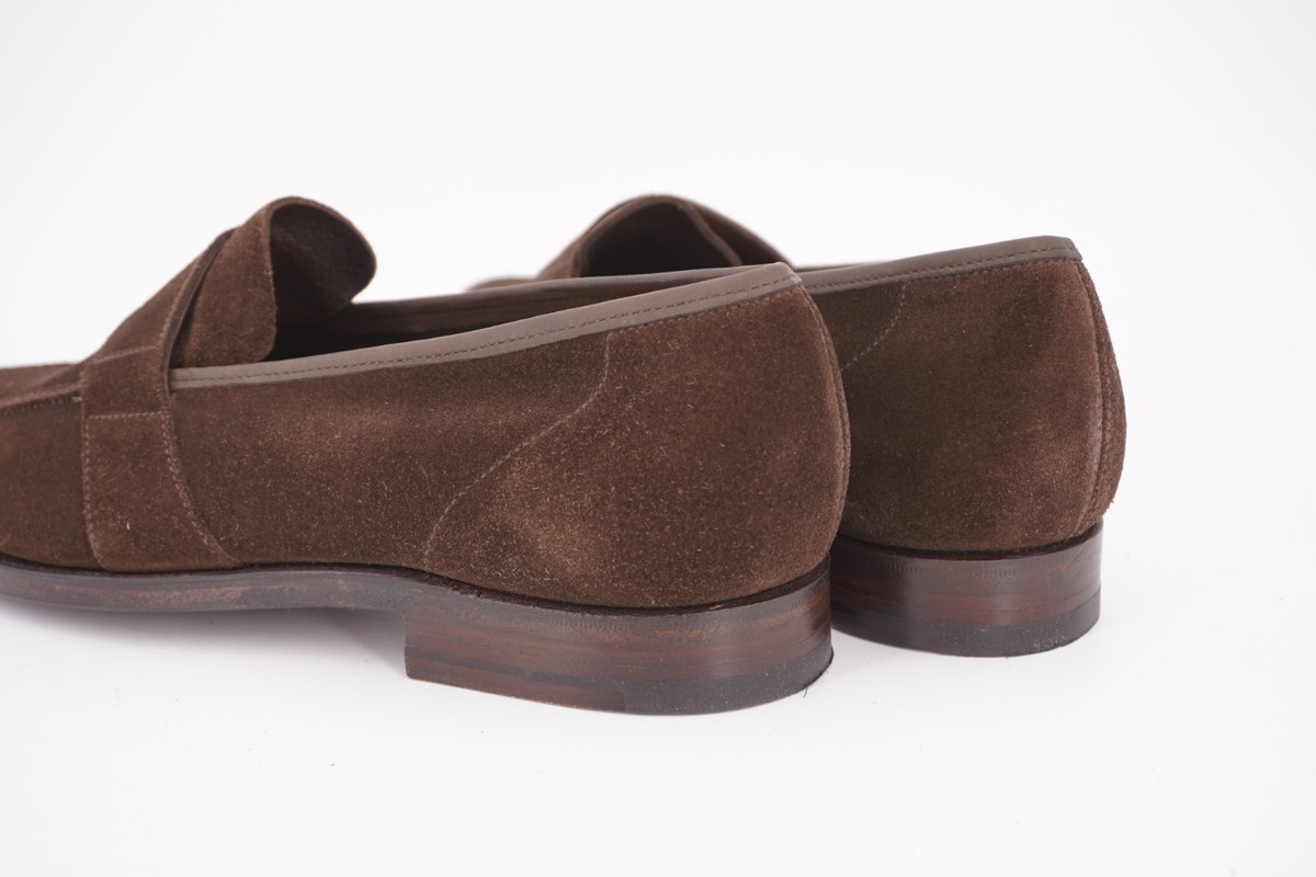 NEW WITH BOX | $850 GEORGE CLEVERLEY OWEN US 8 UK 7 E DARK BROWN SUEDE LOAFER View 3