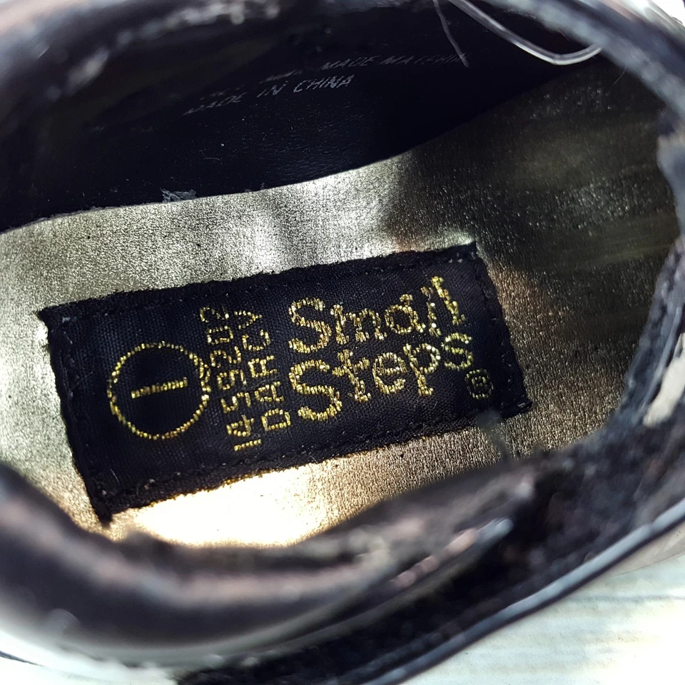 Zapatos de charol negros vintage Mary Janes con lazos niño pequeño talla 1 o muñeca bebé Foto 4 de 4