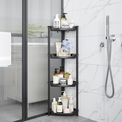 Corner Shower Caddy, 4 Tier Rustproof Floor Standing Shower Organizer, Plasti...