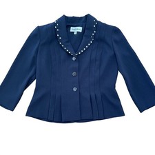 Danny Nicole Blue Blazer 6P Shoulder Pads Pleats 1990s