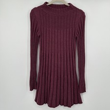 Rosie Neira Sweater Dress Womens Small Purple Burgundy Ribbed Knit Flare Hem