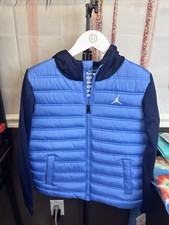 Jordan Jacket Boys Medium Blue Navy Hooded Puffer Coat Full Zip Jumpman Logo