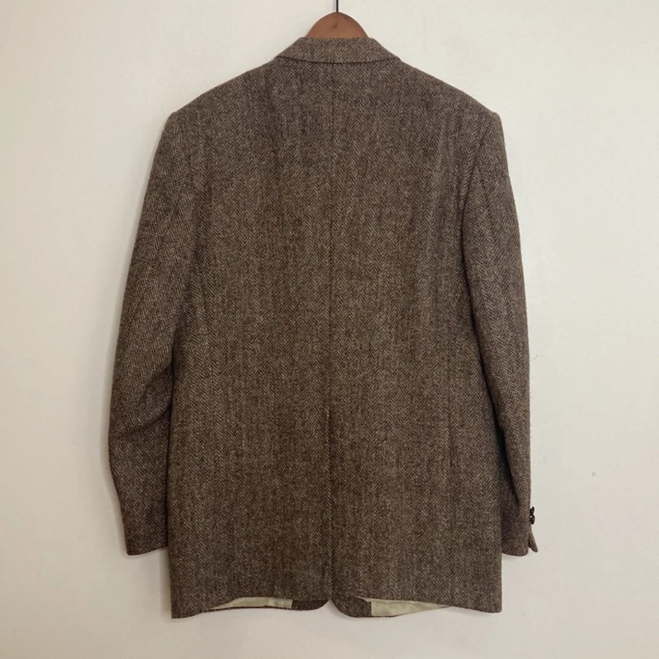 Vintage Harris Tweed Sport Coat Mens 44L Brown Wool Herringbone Made in Canada Foto 3 de 4