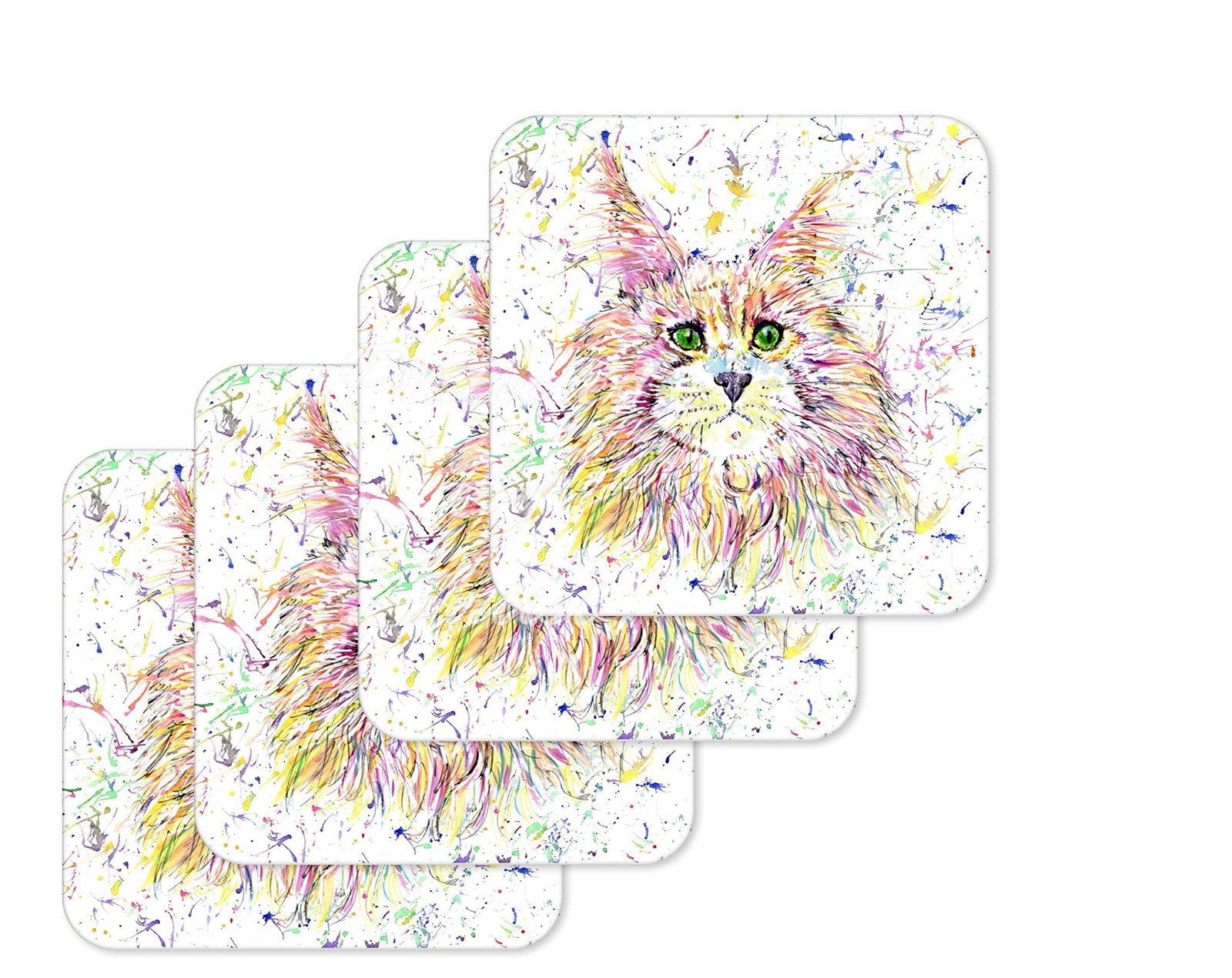 Coaster Maine Coon Cat Hand Painted Kitten Animals Coasters Watercolour Art