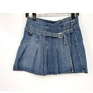Vintage Y2K Justice Denim Mini Skirt Pleated Belted Grunge 90s